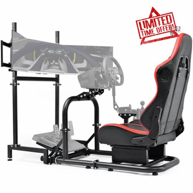 Anman Immersive Racing Simulator Cockpit with Bluetooth Speakers Seat & Triple Monitor Stand Fit for Logitech/Thrustmaster/Fanatec G25 G29 G920 G923 T300RS