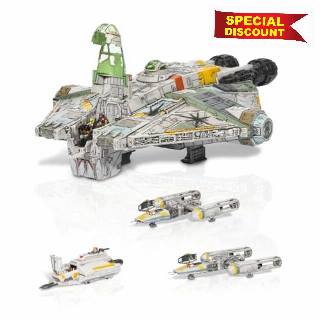 STAR WARS™ Micro Galaxy Squadron Ghost (Secret Mission) - 15-Inch Vehicle with Three Additional Vehicles plus Ten Micro Figures Accessories
