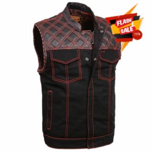 Mens Motorcycle Denim Riding Patchholder Collar/Collarless Light weight Club Style Vest Variety of Colors