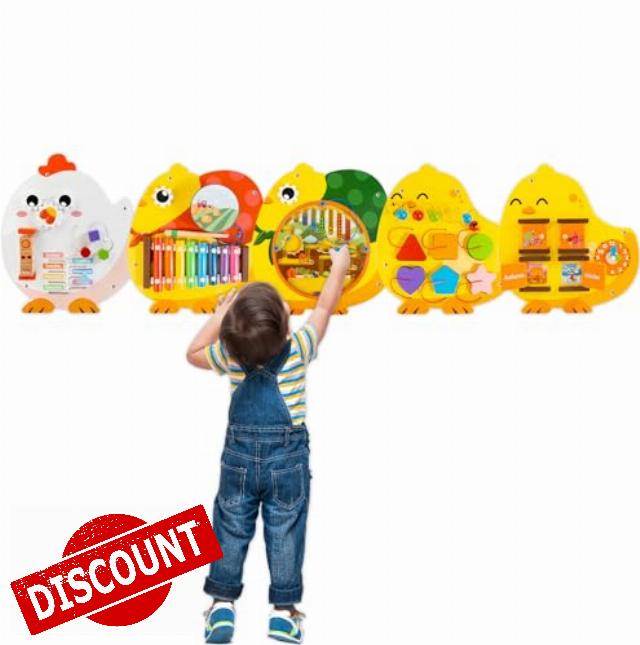 Chick Squad Activity Wall Panels | 11-in-1 Wooden Sensory Wall Panel for Kids