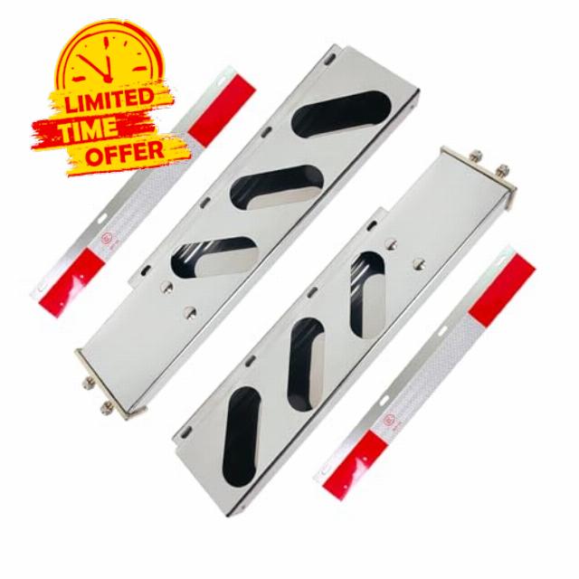 2.5" Bolt Spacing 30" Length Stainless Steel Mud Flap Hangers Brackets Holder with Aluminum Reflective Tapes and Oval Light Cutouts Fit for Semi Trucks Trailers