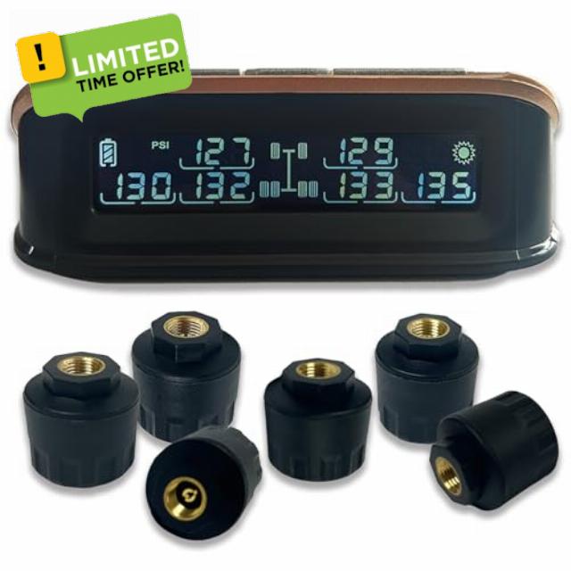 RV/Trailer Tire Pressure Monitoring System M6 TPMS Champaign Gold Tire Pressure Monitor System(0-199 PSI) -4℉~176℉ with Solar Charger