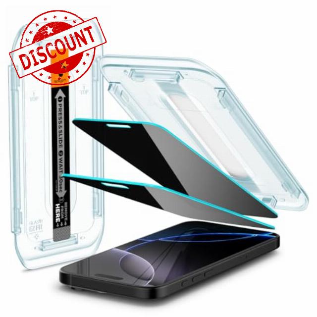 Spigen Glas.tR EZ Fit Privacy Tempered Glass Screen Protector for iPhone 16 Pro - 2 Pack