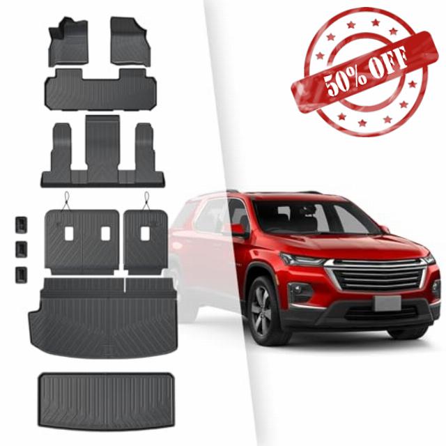 Floor Mats for 2018-2023 Chevy Traverse 7 Seats-All Weather Waterproof Cargo Mat with Backrest Mat and Lower Trunk Mat for Chevrolet Traverse Accessories 2023