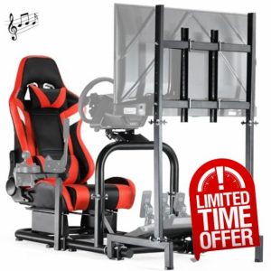 Anman Immersive Racing Simulator Cockpit with Bluetooth Speakers Seat and Monitor Mount Fit for Logitech/Thrustmaster/Fanatec G25 G29 G920 G923 T300RS