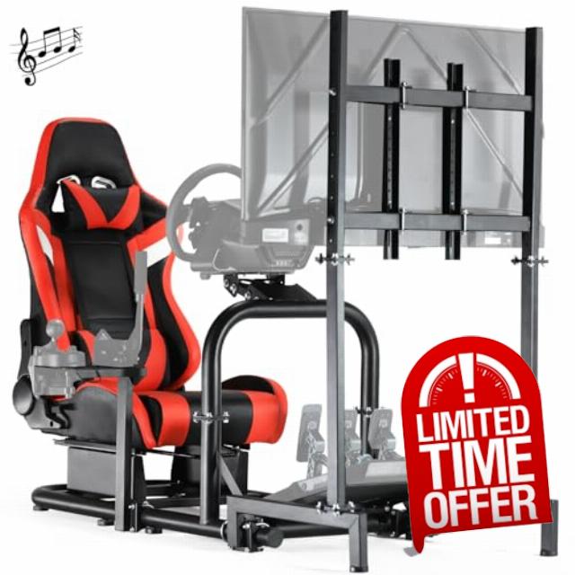 Anman Immersive Racing Simulator Cockpit with Bluetooth Speakers Seat and Monitor Mount Fit for Logitech/Thrustmaster/Fanatec G25 G29 G920 G923 T300RS