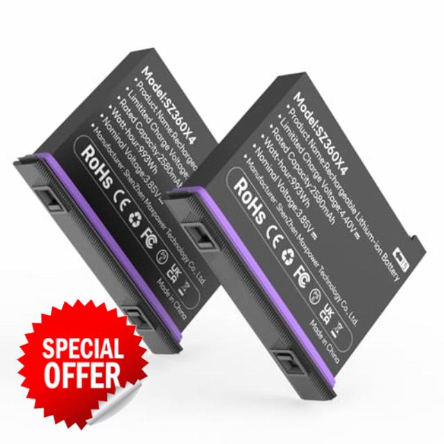 2 Packs New 2580mAh Rechargeable Battery for Insta360 X4 Camera Battery Replacement 3.85V Lithium-Ion Batteries
