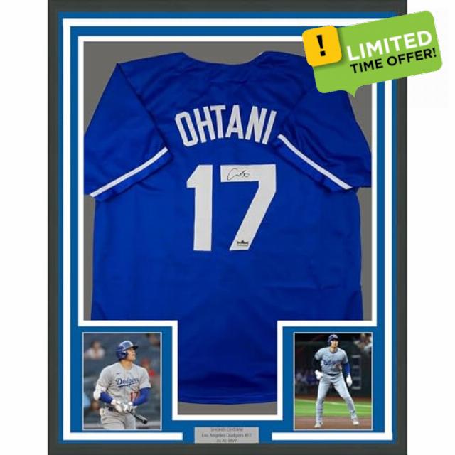 Framed Facsimile Autographed Shohei Ohtani 35x39 Los Angeles LA Blue Reprint Laser Auto Baseball Jersey