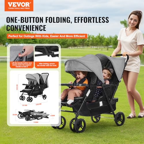Foldable Lightweight Twin Stroller with Tandem Seating