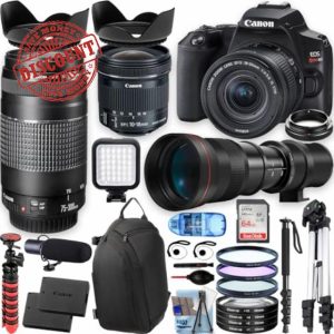 Canon EOS Rebel SL3 w/18-55mm and 75-300mm Lenses+420-800 Telephoto preset Lens