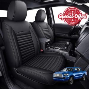 Seat Covers Fit for Toyota Tacoma: 2024 Full Set Fit for Toyota Tacoma Truck Double Crew Cab Semi-Custom Car Seat Covers Faux Leather Automotive Seat Cushion Protectors(5 Seats