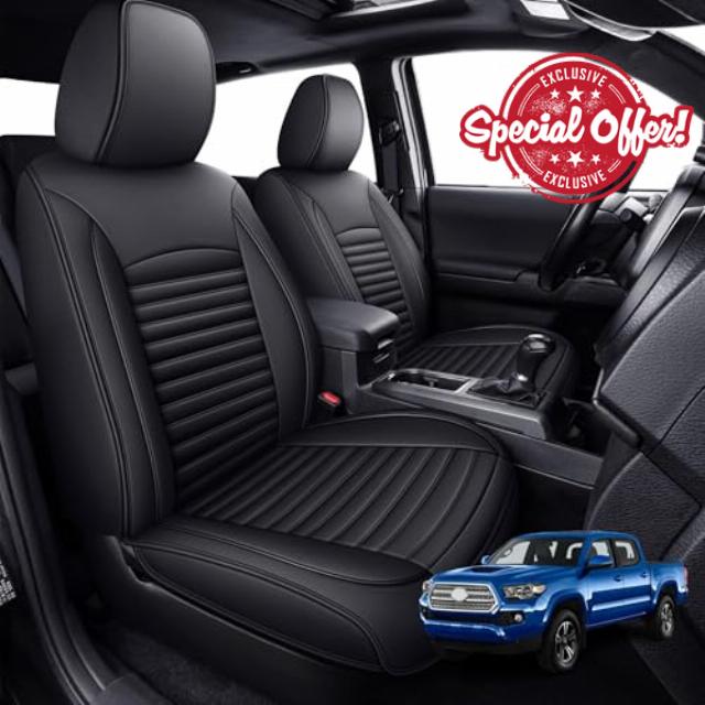 Seat Covers Fit for Toyota Tacoma: 2024 Full Set Fit for Toyota Tacoma Truck Double Crew Cab Semi-Custom Car Seat Covers Faux Leather Automotive Seat Cushion Protectors(5 Seats