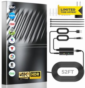 2024 Newest TV Antenna Indoor Smart Digital Up to 2200+ Miles-HD TV Antenna Outdoor for Local Channels with Amplifier and Signal Booster-52ft Coax HDTV Cable/AC Adapter-Support 8K 4K 1080p