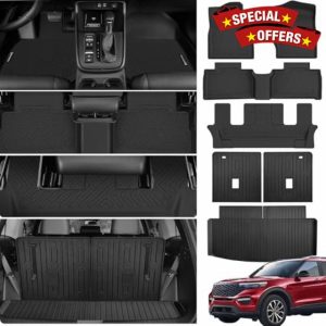 Floor Mats &Trunk Mat for 2020-2024 Ford Explorer 6 Seats with Backrest Mat ll Weather TPE Rubber Cargo Liner for 2020-2024 Ford Explorer Accessories (6 Seat Floor+Trunk+backrest mats)