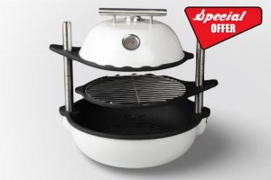 Bola Grill Master | Completely Adjustable & Rotatable Tabletop-Safe Charcoal BBQ Grill (Sea Salt White)