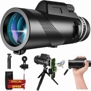 Monocular-Telescope 80x100 High Powered Monocular with Tripod and Smartphone Adapter High Definition Monoculars for Adults Suitable for Hiking Hunting Stargazing Black