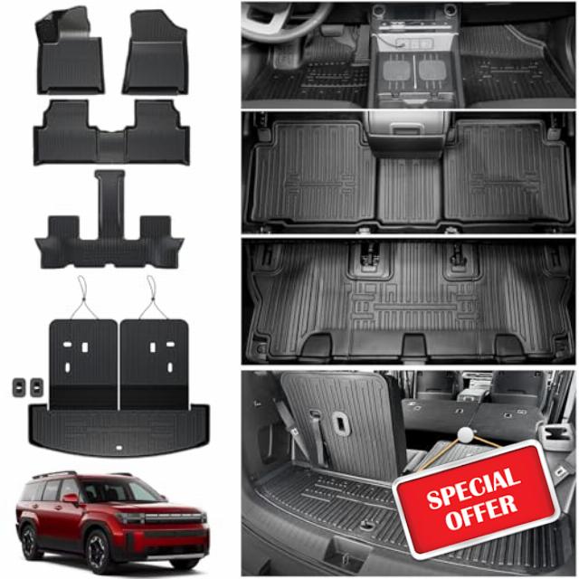 Floor Mats for 2024 Hyundai Santa Fe-All Weather Cargo Mat with Backrest Mat for Hyundai Santa Fe Accessories 2024 2025 (Fit Hybrid and Fuel)