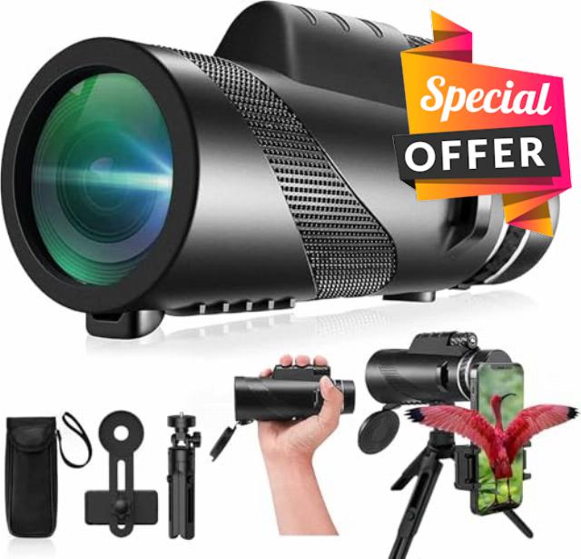 80x100 HD Monocular Compact High Powered Large Vision Monoculars for Adults Monocular-Telescope for Bird Watching Hunting Hiking Travel Camping Wildlife