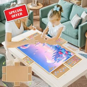 Wooden Rotating Puzzle Board with 6 Drawers and Cover