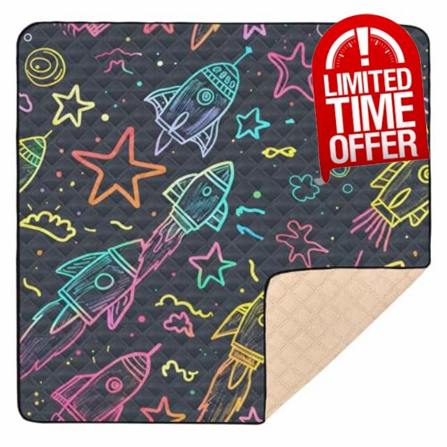 Neon Rocket Star Baby Play Mat for Floor
