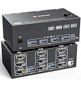 USB 3.0 HDMI KVM Switch 4K@60Hz 2K@144Hz, 2 PC 2 Monitore, EDID emulator, Dual Monitor KVM Switch...