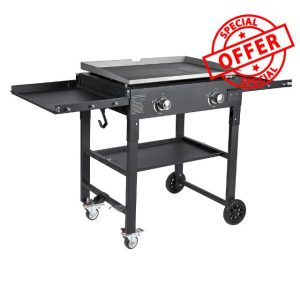 GasOne Propane Burner Grill – 28-Inch Flat Top Grill Griddle Cooking Station – Foldable 2 Burner Propane Grill with Pre-Seasoned Griddle – Professional Burners for Outdoor Cooking with Side Shelves