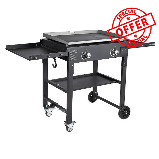 GasOne Propane Burner Grill – 28-Inch Flat Top Grill Griddle Cooking Station – Foldable 2 Burner Propane Grill with Pre-Seasoned Griddle – Professional Burners for Outdoor Cooking with Side Shelves
