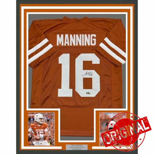 Framed Facsimile Autographed Arch Manning 35x39 Texas Orange Reprint Laser Auto College Football Jersey