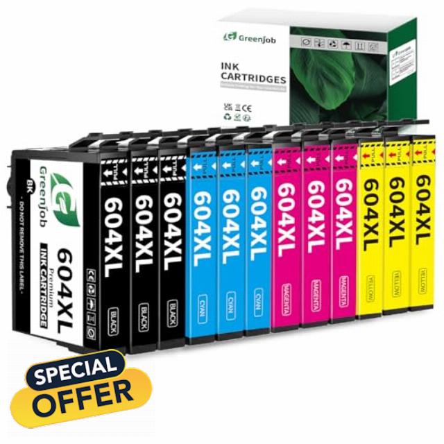 Greenjob 604XL Ink Cartridge Replacement for Epson 604 Ink Cartridges Multipack Compatible with Expression Home XP-2200 XP-2205 XP-3200 XP-3205 XP-4200 XP-4205 Workforce WF-2910 WF-2930 (12-Pack)