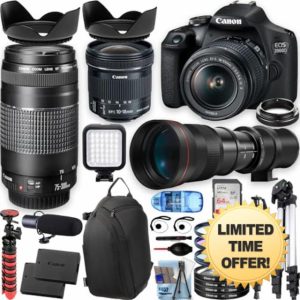 Canon 2000D/EOS Rebel T7 w/18-55mm and 75-300mm Lenses+420-800 Telephoto preset Lens