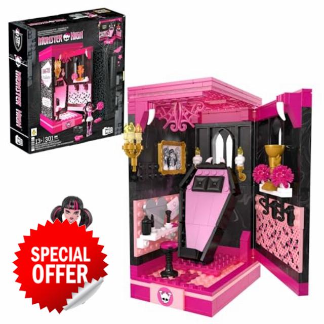 MEGA Monster High Action Figure Building Set Draculaura's Boo-k Crypt with 301 Pieces