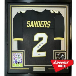 Framed Facsimile Autographed Shedeur Sanders 35x39 Colorado Black Reprint Laser Auto College Football Jersey