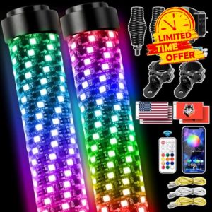 AUDEXEN Upgraded Fat 2FT RGB LED Whip Lights with [Rocker Switch] [Mounting Bracket] [Spring Base] [App and Remote Controller] for Jeep ATV UTV Off-Road RZR Polaris Truck Car 4X4 Sand Buggy Dune