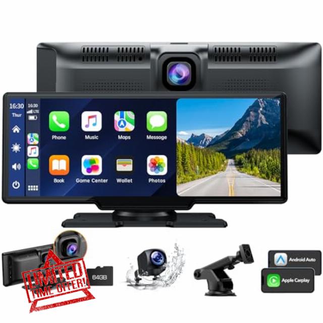 HOTPEAK 9.26'' Carplay Screen for Car with 2.5K Dash Cam