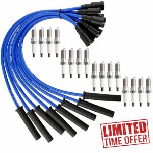 Set of 16 PCS Iridium Spark Plugs with Wire Set 671-8173 Compatible with Ford F150 F250 F350 E350 Super Duty 2010-2014 - V8 6.2L