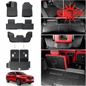 Floor Mats for 2022-2025 Acura MDX All Weather Protection Cargo Mat with Backrest Mats Included in Dirtyproof Black Full Set Mats for 2024 Acura MDX Accessories