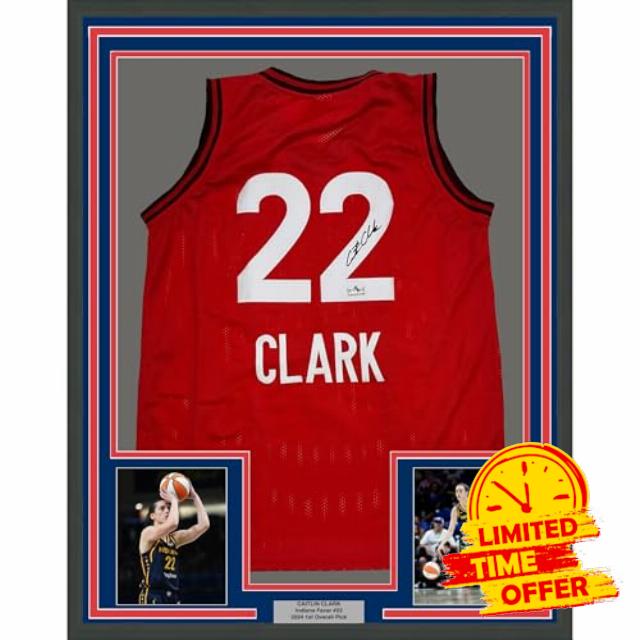Framed Facsimile Autographed Caitlin Clark 35x39 Indiana Red Reprint Laser Auto Basketball Jersey