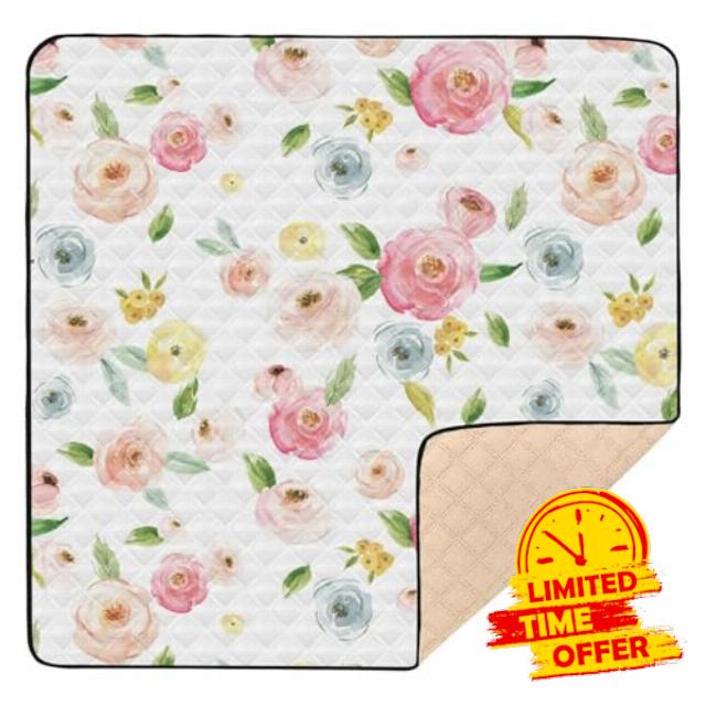 Flower Trendy White Soft Padded Baby Playmat for Floor Non-Toxic Kicking Mat for Babies Infants Toddlers