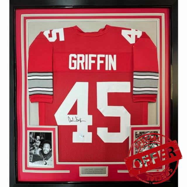 Framed Autographed/Signed Archie Griffin 35x39 Ohio State Red College Football Jersey Beckett BAS COA