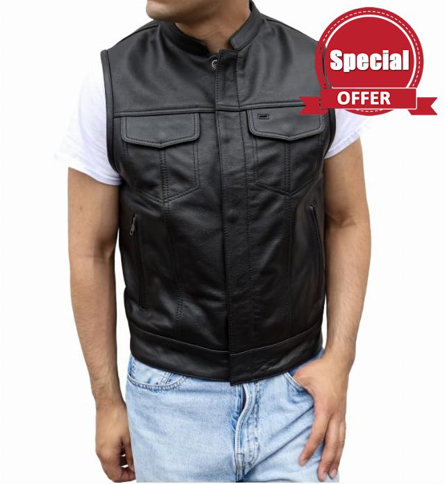 Mens Classic Motorcycle Full Grain Cowhide Leather Heavy Duty Biker Vest