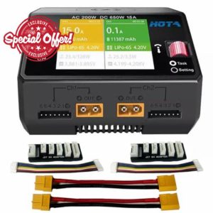 HOTA D6 Pro Lipo Battery Charger AC200W DC650W 15A Dual Channel Smart Charger Quad Multi-Functions Charging for Nicd LiHv NiMH Lipo Battery RC Drone RC Car Parts