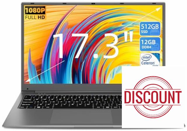 Naclud 17.3" Laptop 12GB RAM 512GB SSD Storage(TF Card 512GB)