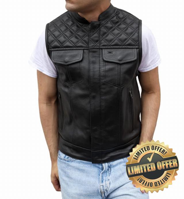 Mens Motorcycle Full Grain Cowhide Leather Heavy Duty Biker Vest