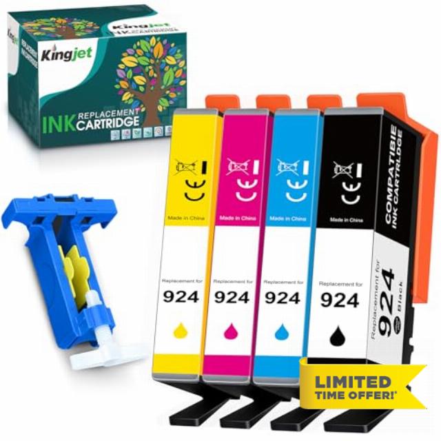 KINGJET 924 Ink Cartridges for HP 924 Ink Cartridges Multipack Compatible with HP OfficeJet Pro 8120 OfficeJet Pro 8122e 8124e 8125e 8132e 8134e 8135e All-in-One Printer (Chip Not Included)
