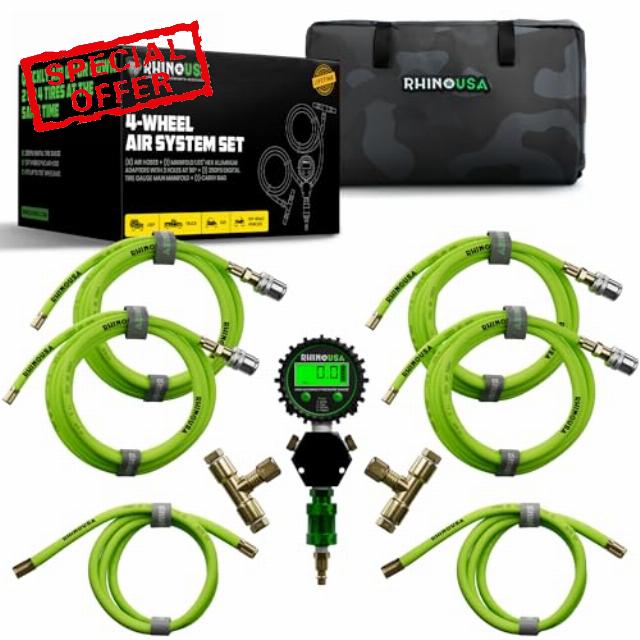 Rhino USA 4 Tire Inflation/Deflation System - Fits up to 155" Wheelbase - Ultra Fast 4 Way Tire Inflator Hose Kit for Truck
