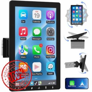 Single Din 10.1-inch CarPlay Touchscreen - Rotatable Wireless Android Auto Car Stereo - Bluetooth Phonelink GPS Navigation WiFi Dual USB AM FM Radio Backup Camera Input 2G+64G