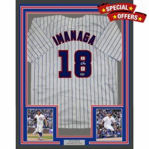 Framed Facsimile Autographed Shota Imanaga 35x39 Chicago Pinstripe Reprint Laser Auto Baseball Jersey