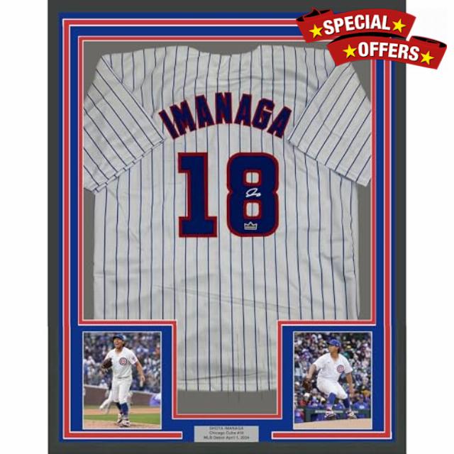Framed Facsimile Autographed Shota Imanaga 35x39 Chicago Pinstripe Reprint Laser Auto Baseball Jersey