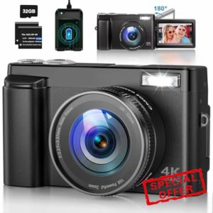 4K Digital Camera for Photography Autofocus 48MP Vlogging Camera for YouTube with SD Card 16X Digital Zoom Compact Camera
