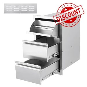 15W x 26H x 20D Inch Outdoor Kitchen Stainless Steel Double Access Drawers with Paper Towel Holder Combo for BBQ Outdoor Kitchen Island or Grill Station